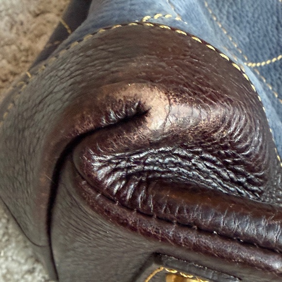 Dooney and Bourke Denim Color & Brown Leather Quilted Bag with Heart Accents - Picture 16 of 16